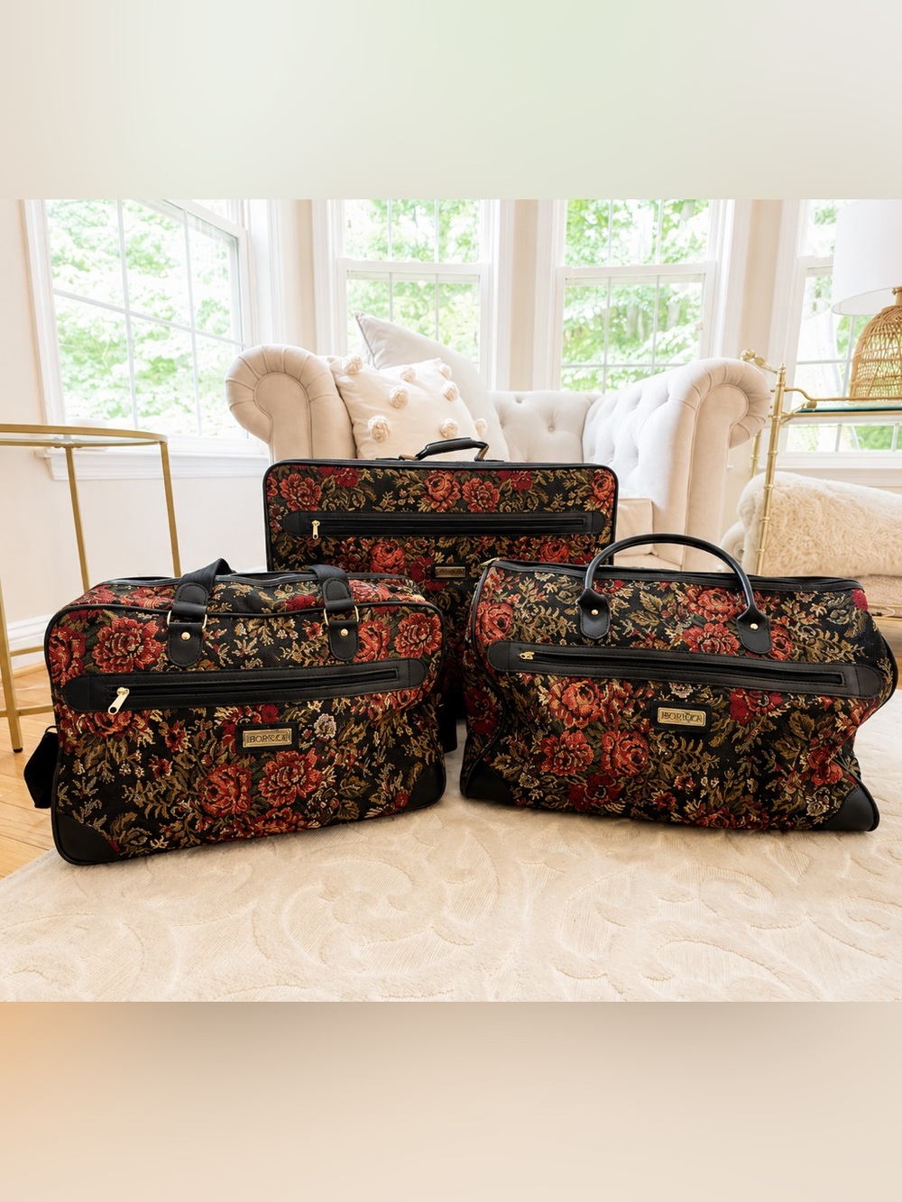 Vintage Protocol 3-Piece Floral Tapestry Luggage Set Matching Rolling Suitcases